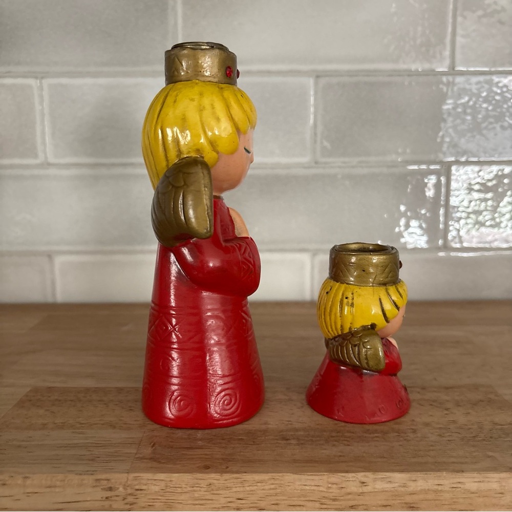 Vintage Set 2 Pair Ardco Japan Red Angel Candleholder Taper Candles Retro Deco - Picture 4 of 10